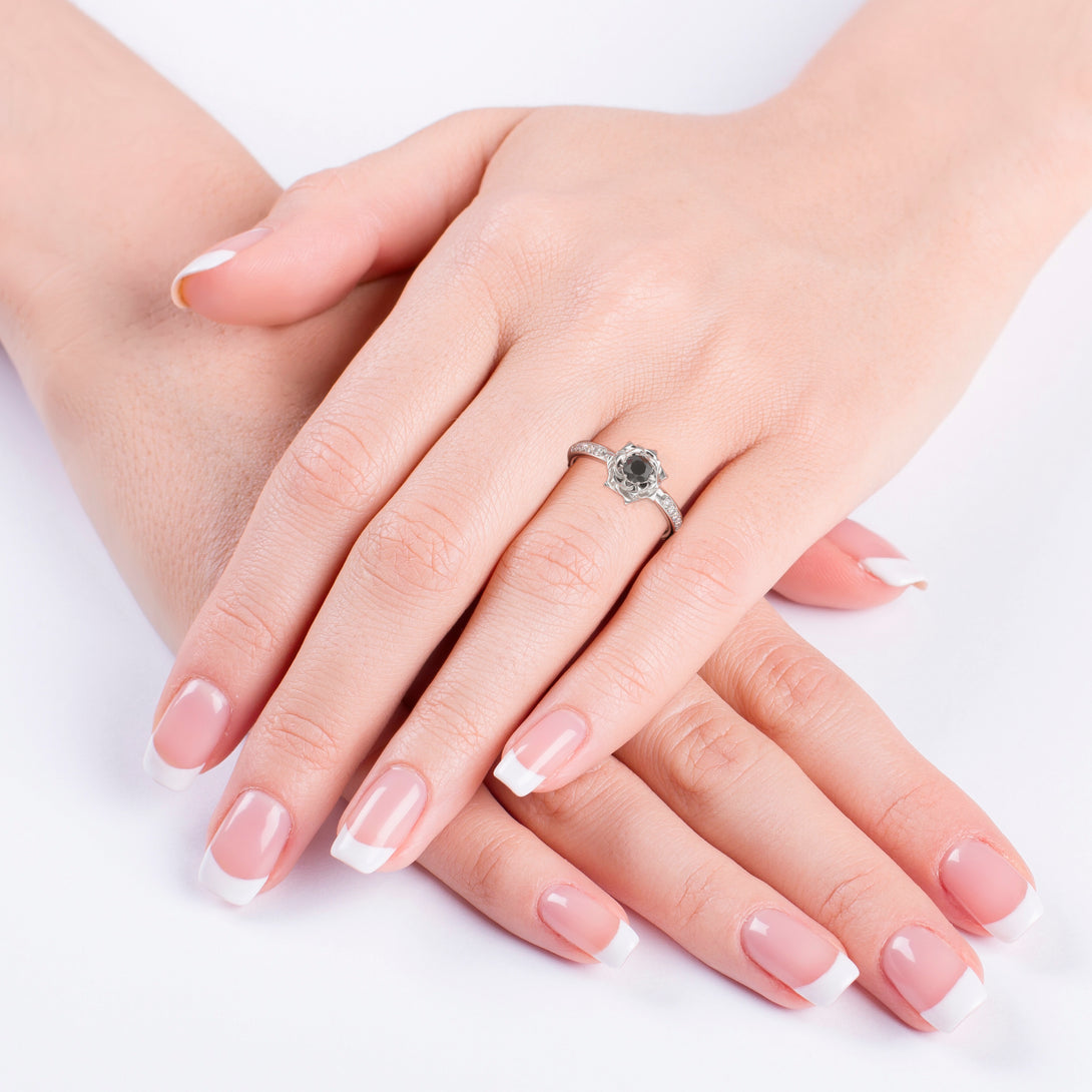 A Lady's Rose Wedding Black Diamond Ring - Elena no. 16
